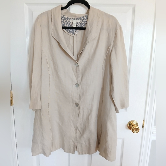 St. Tropez West 100% Linen jacket XL 3/4 Length Sleeve Coastal Casual Career - Picture 1 of 7